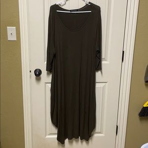 Army green stretchy maxi dress with side pockets